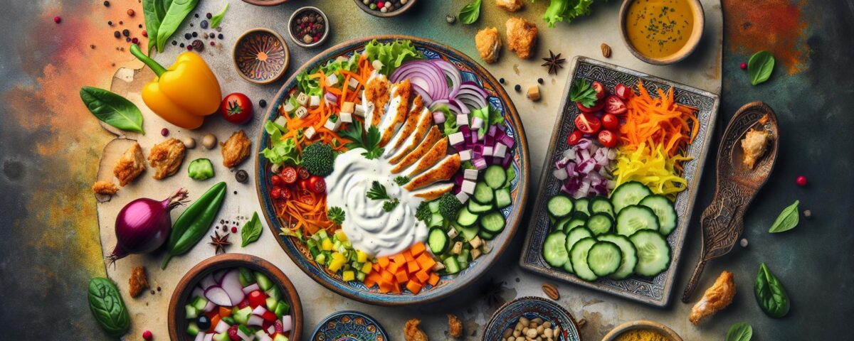 Ensalada de pollo turca con salsa de yogur Cacik casera