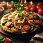 Deliciosa Receta de Linguine con Gambas, Tomates Frescos y Espinacas – Ideal para Cenas Familiares