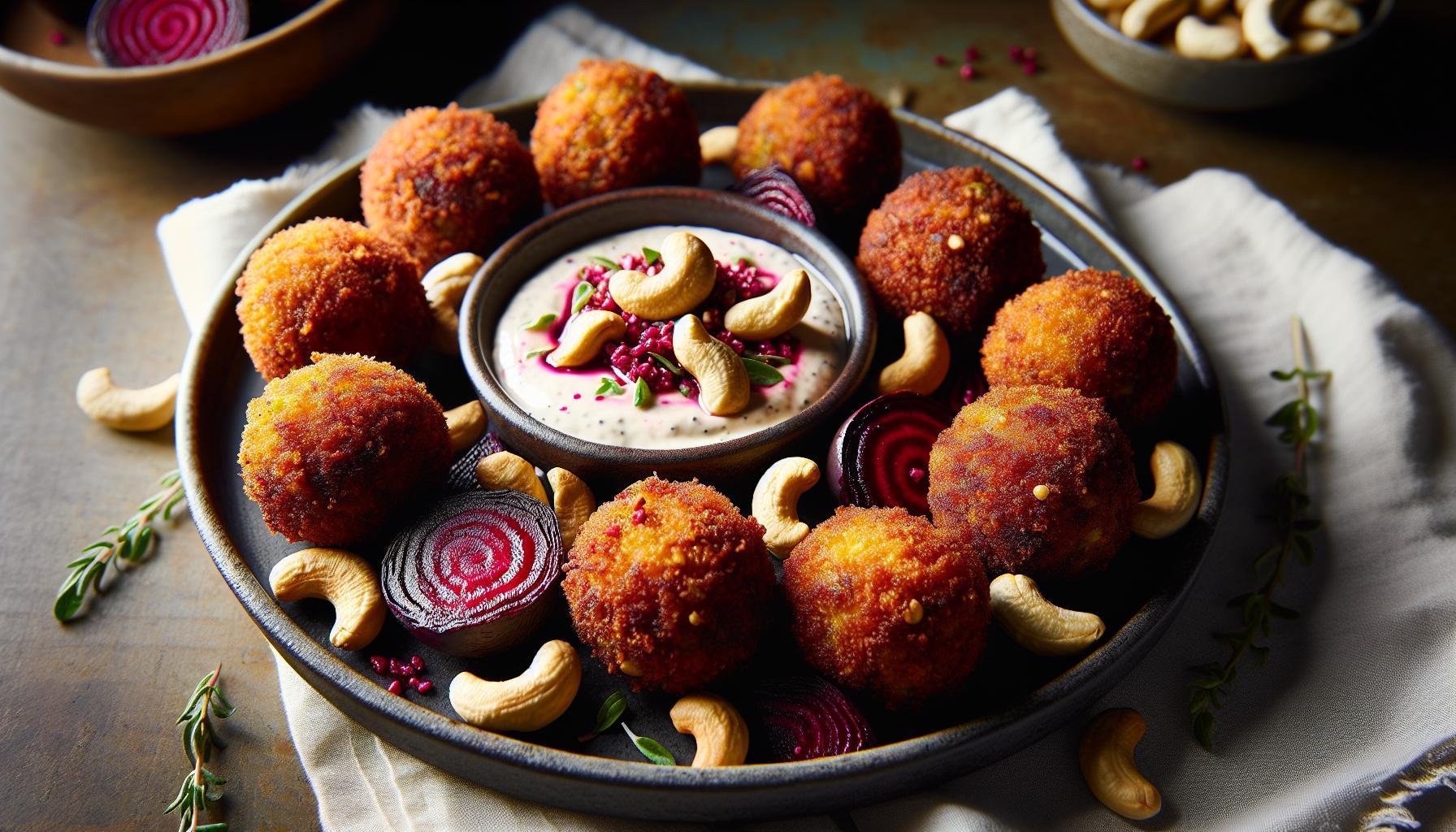 Receta Fácil de Croquetas de Remolacha y Anacardos con Salsa Tahini: Perfecta para Impresionar