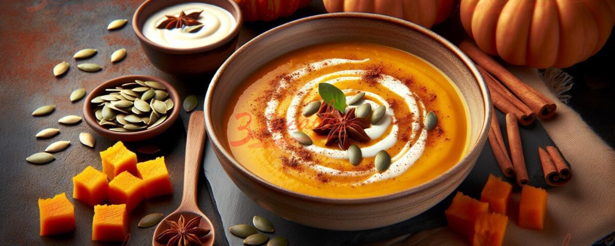 Deliciosa crema de calabaza especiada en un cuenco