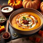 Deliciosa crema de calabaza especiada en un cuenco