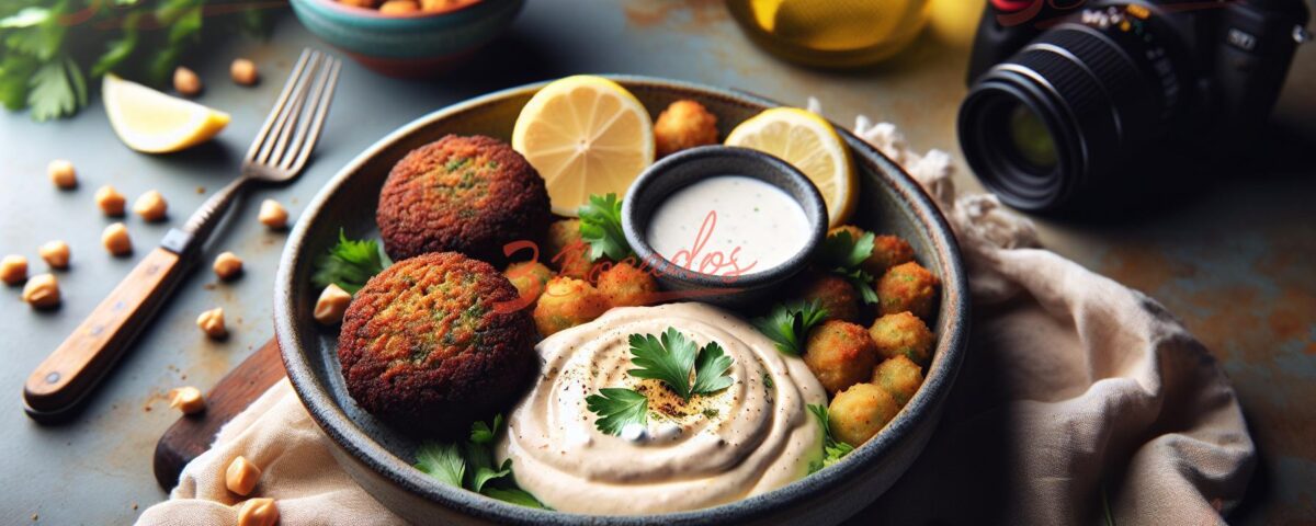 Falafel con salsa tahini en un plato