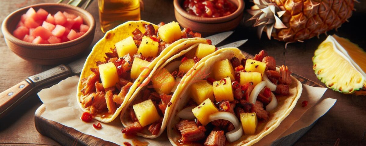 Tacos al Pastor Doraditos con Trozos de Piña