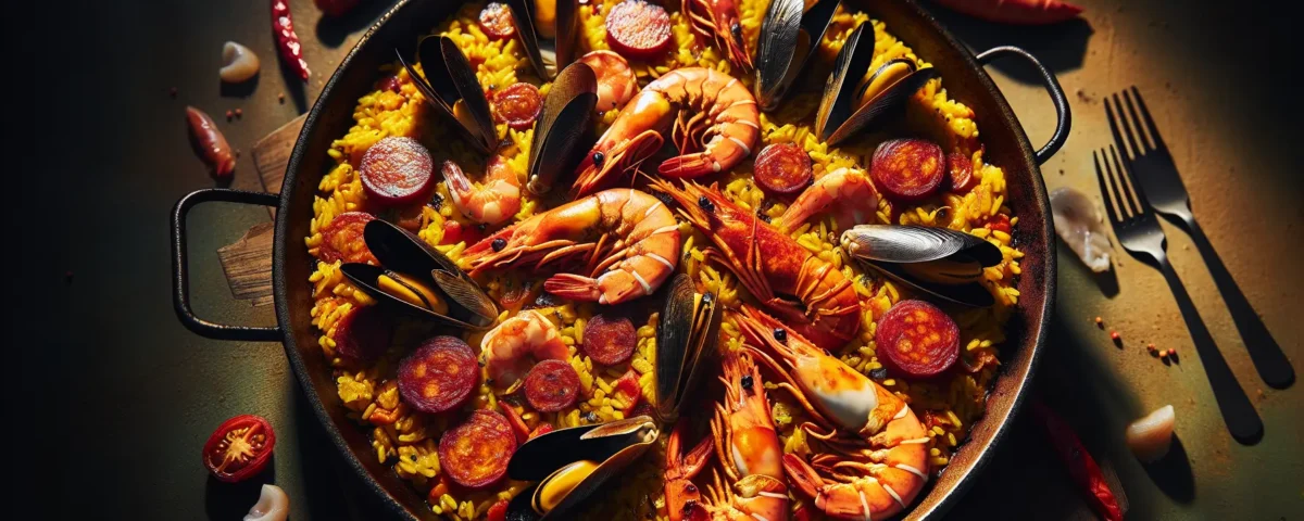 paella colorida al horno una receta mediterranea de arroz con marisco chorizo y azafran sabores de espana20240301093205 - Recetas de cocina 3 Bocados