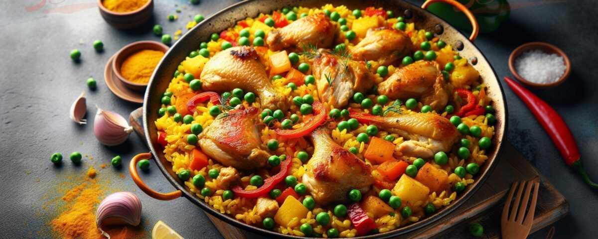 Deliciosa paella tradicional española en paellera