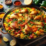 Deliciosa paella tradicional española en paellera