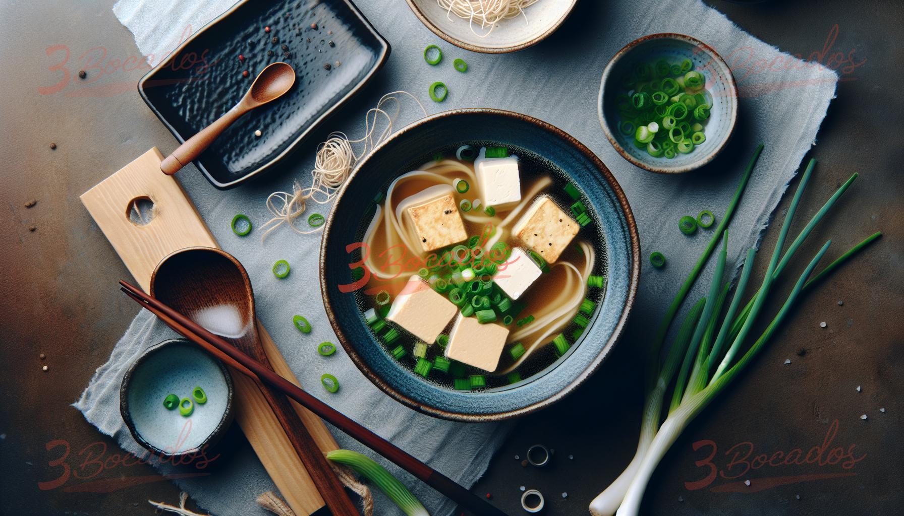 Bowl de Sopa de Miso con Tofu y cebolla verde