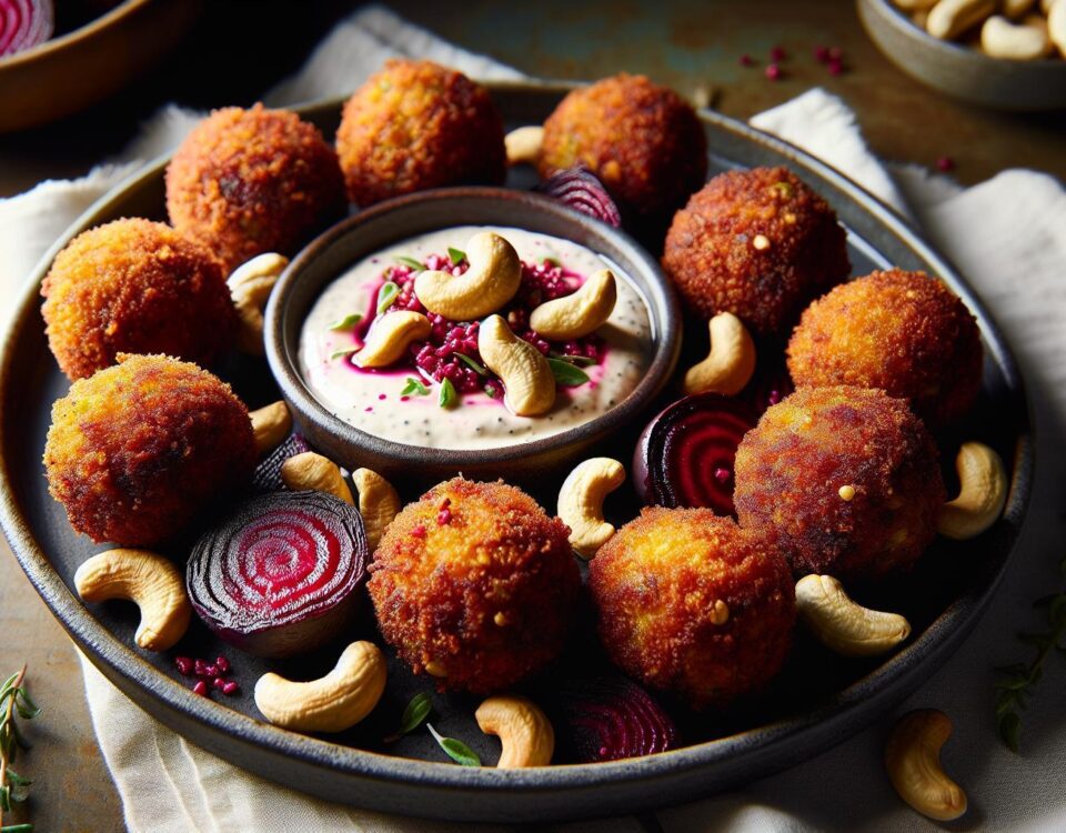 Receta Fácil de Croquetas de Remolacha y Anacardos con Salsa Tahini: Perfecta para Impresionar