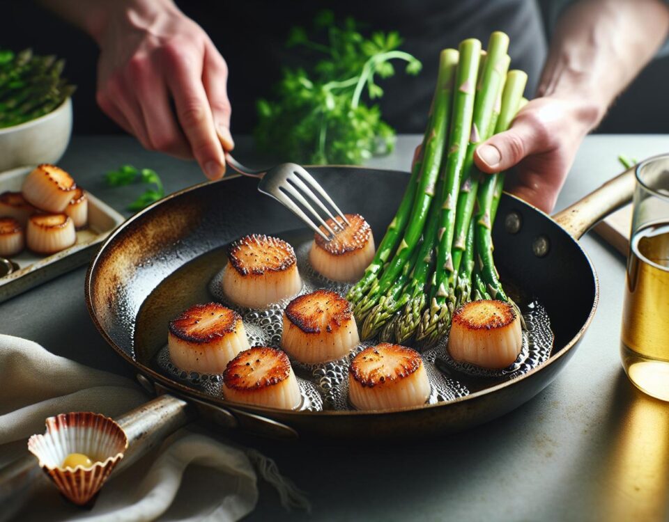 Receta Gourmet: Cómo Preparar Vieiras Chamuscadas con Espárragos Frescos