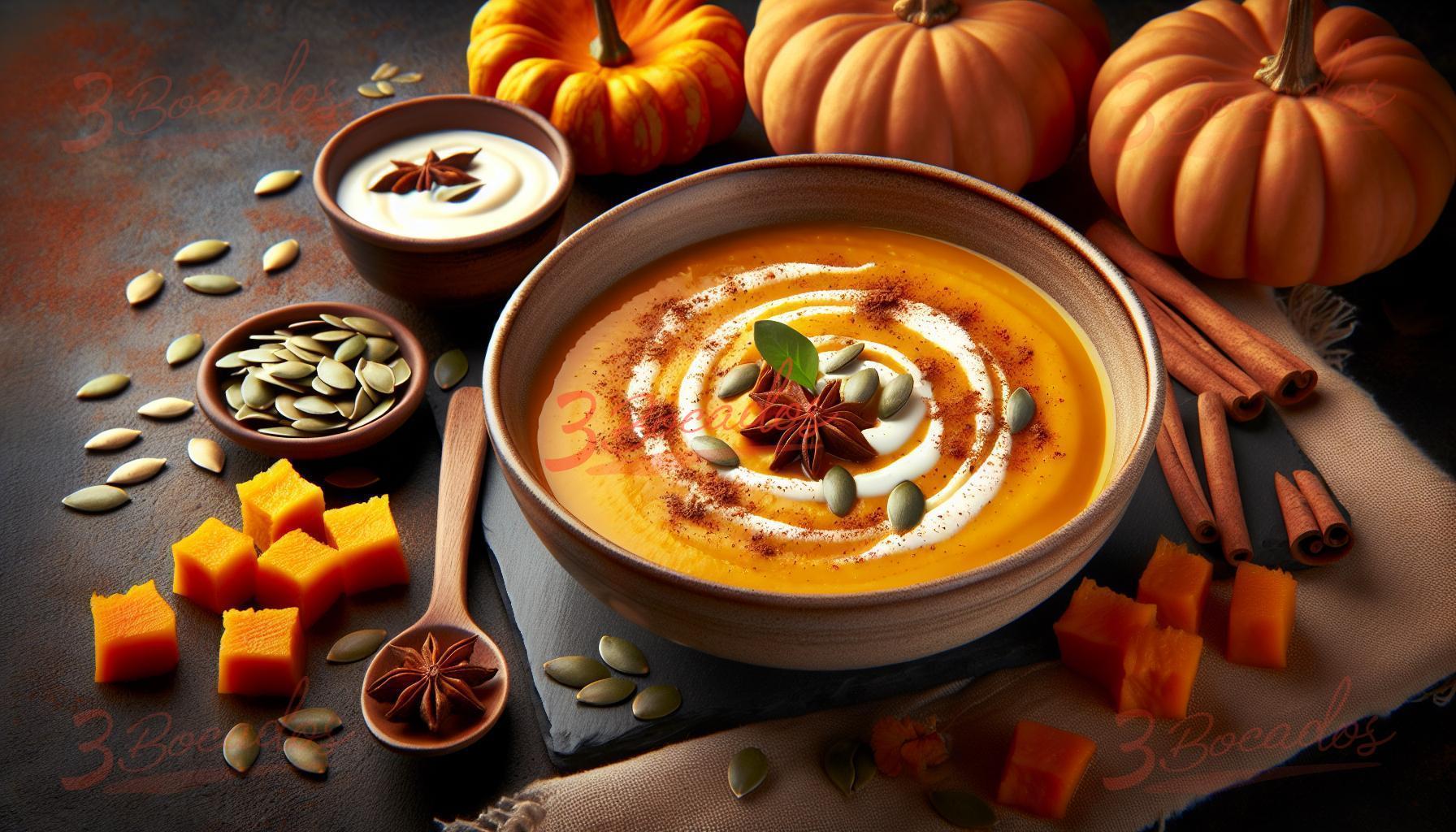 Deliciosa crema de calabaza especiada en un cuenco