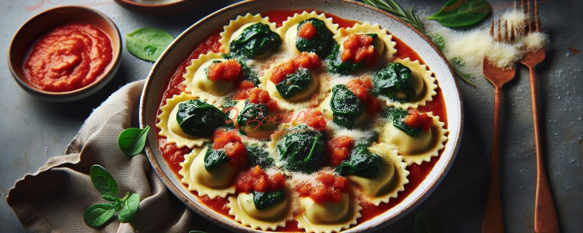 Raviolis caseros de espinacas y ricota en un plato elegante