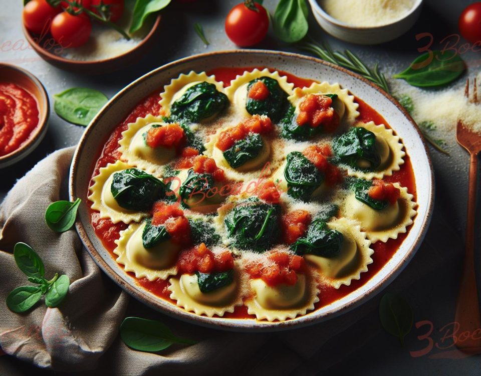 Raviolis caseros de espinacas y ricota en un plato elegante