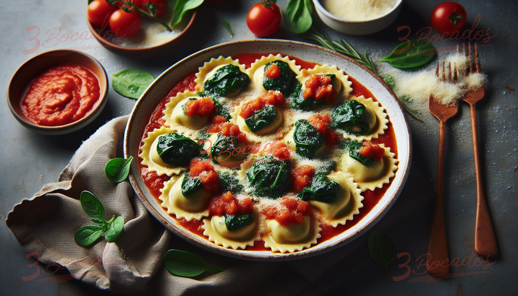 Raviolis caseros de espinacas y ricota en un plato elegante