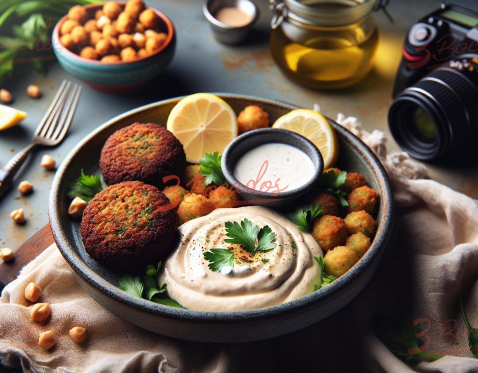 Falafel con salsa tahini en un plato