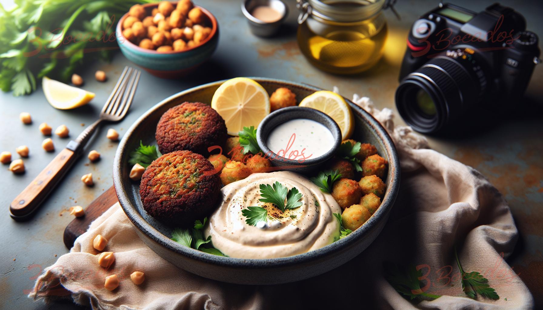 Falafel con salsa tahini en un plato