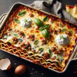 Deliciosa lasagna de carne y ricotta en fuente para horno