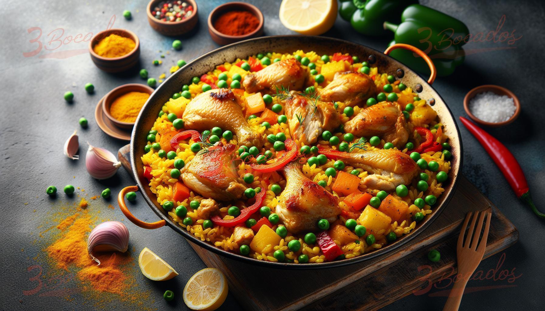 Deliciosa paella tradicional española en paellera