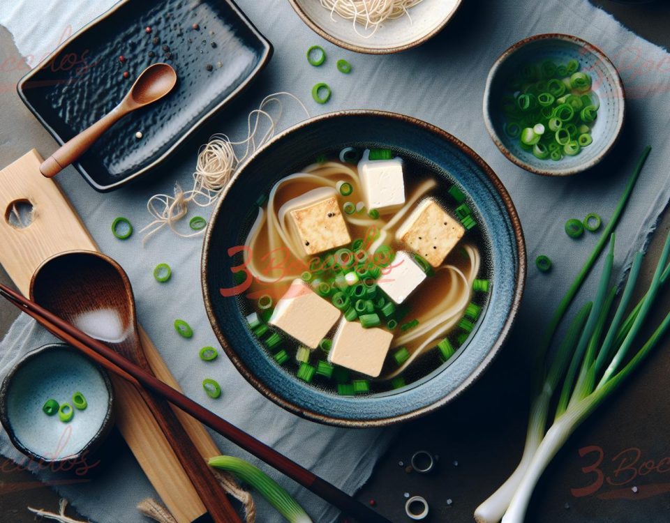 Bowl de Sopa de Miso con Tofu y cebolla verde